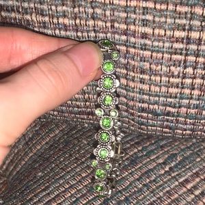 Silver Elastic Disney Bracelet with Green Stones